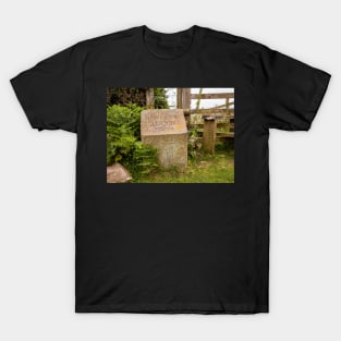 Concrete marker stone next to a wooden style near Talgarth’s Well on the Gower Way, South Wales T-Shirt